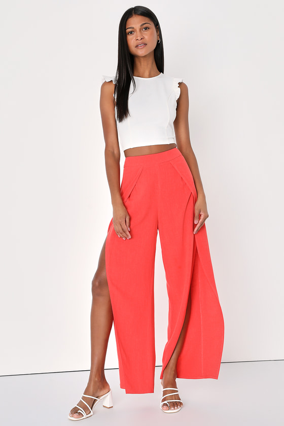 Soft Breezes Coral Pink Linen Flyaway Wide Leg Pants