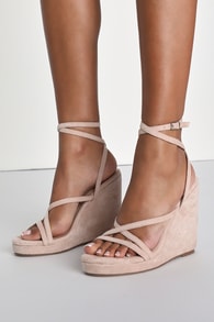 Ginerva Light Nude Suede Strappy Wedge Sandals