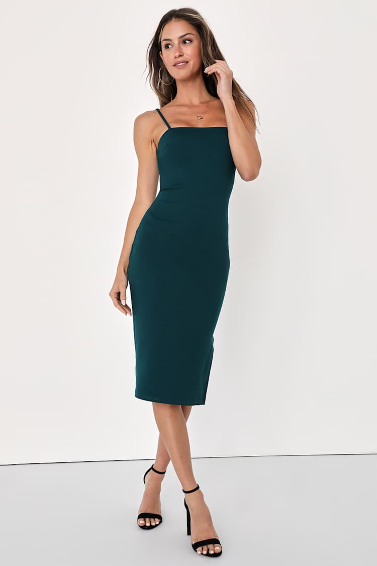slim fit dress slacks Bebe Women's Lace-Up Back Midi Dress main image 0