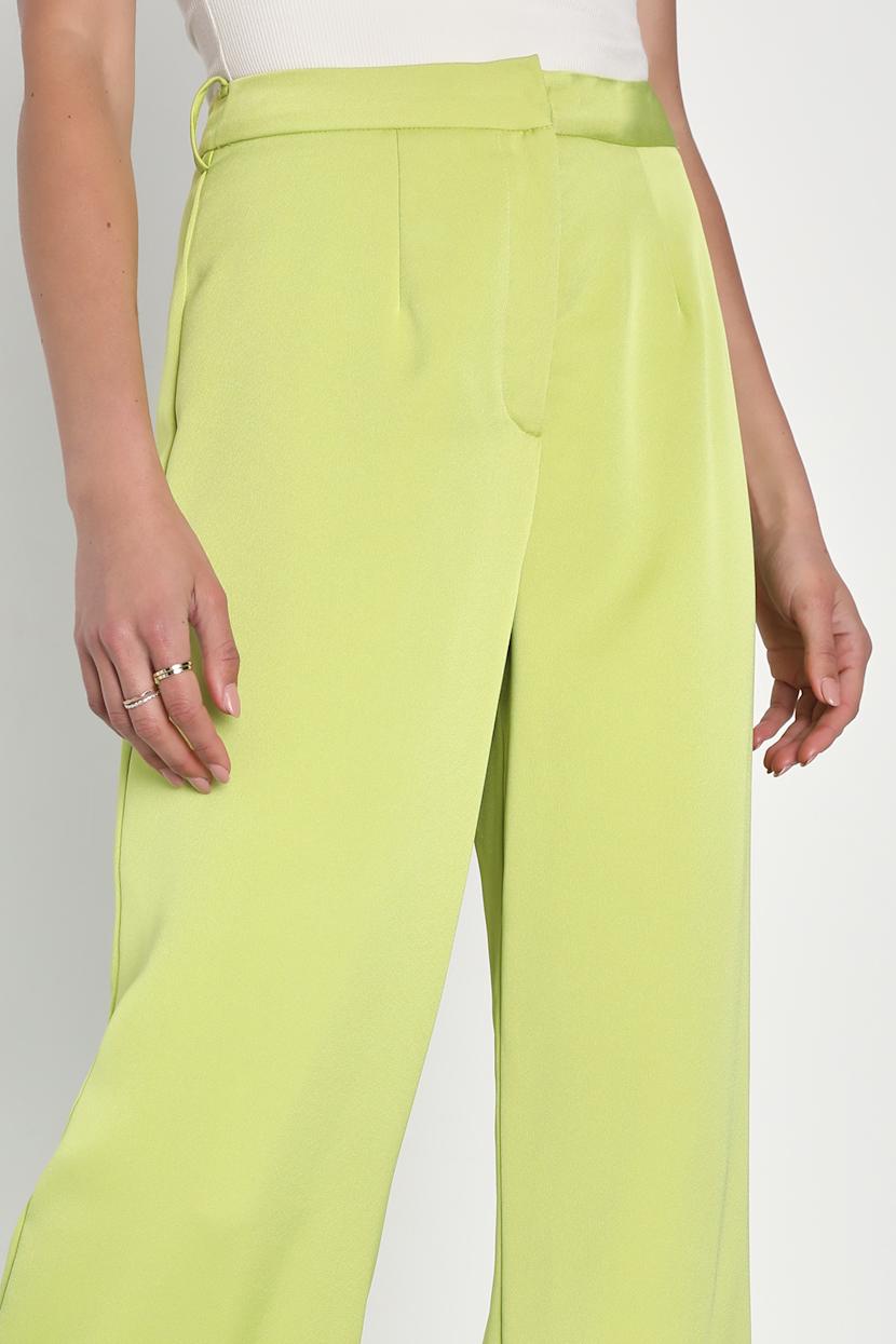 Lime Green Satin Pants - Wide Leg Pants - Satin Trouser Pants - Lulus