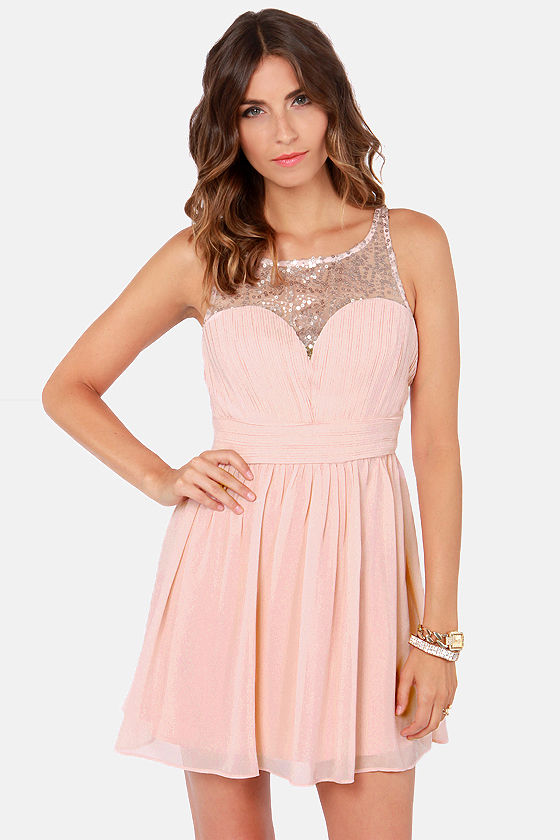 Champagne Bubbles Blush Pink Sequin Dress