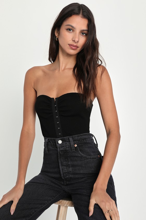 Strapless Crop Top - Hook and Eye Top - Ribbed Knit Crop Top - Lulus