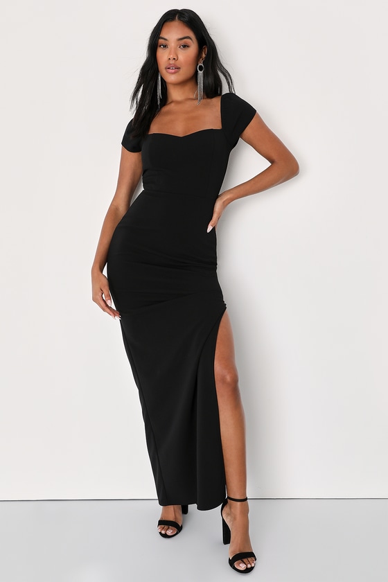 Lulus Essential Invitee Black Cap Sleeve Column Maxi Dress