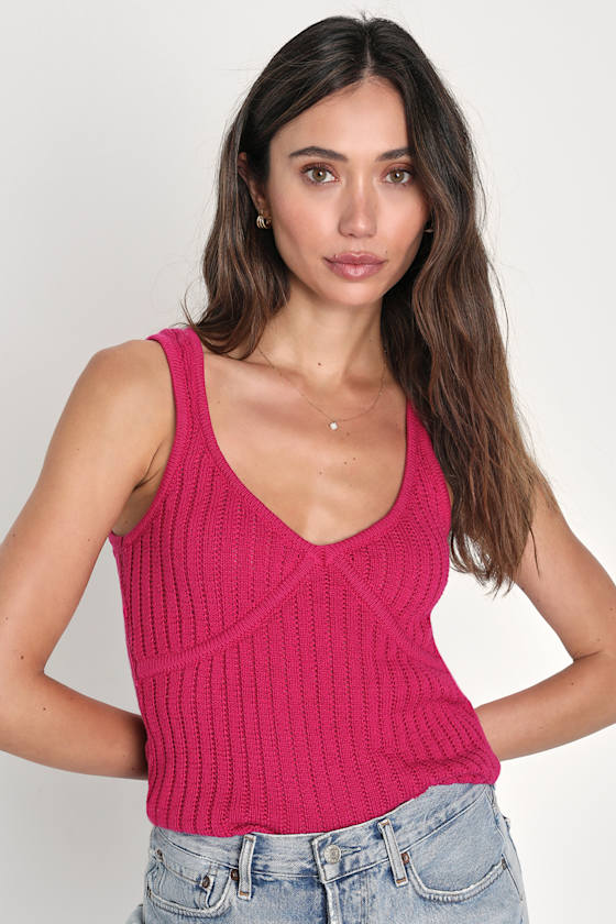 Magenta Tank Top Ribbed Sweater Tank Top VNeck Tank Top Lulus