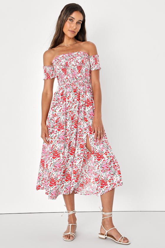 View from the Meadow Cream Floral Print Off-the-Shoulder Dress 11