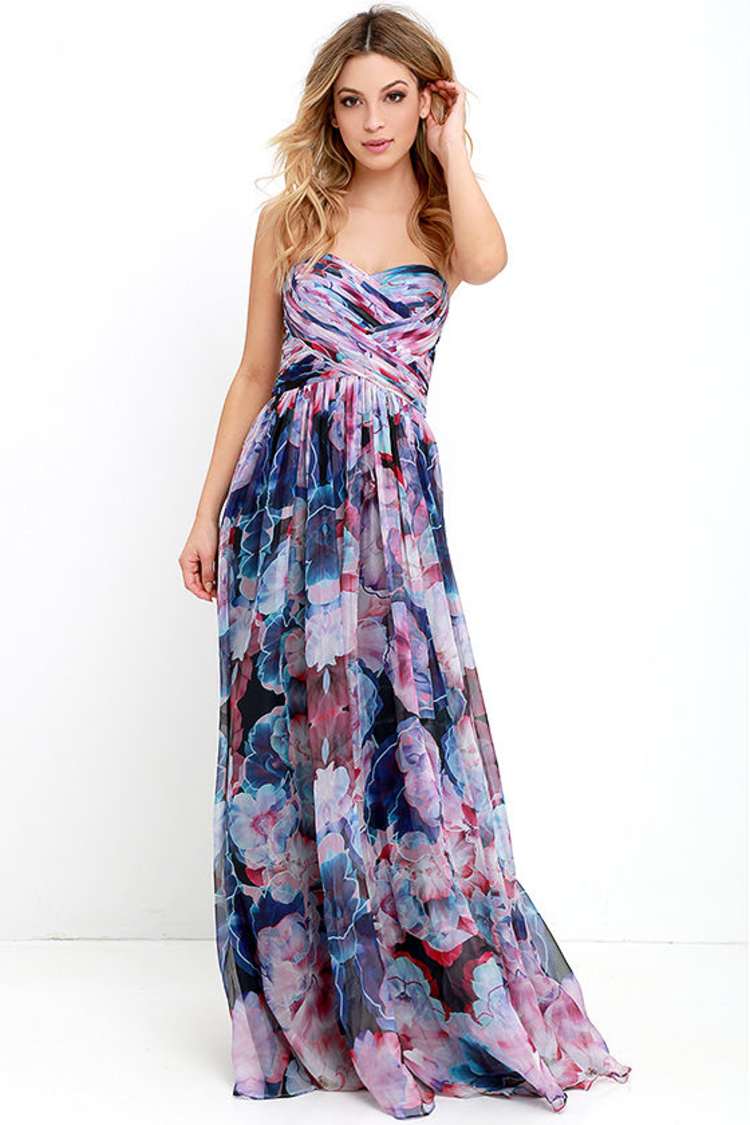 knee length dresses for ladies Angelina Strapless Maxi Dress in Mid Blue main image 1