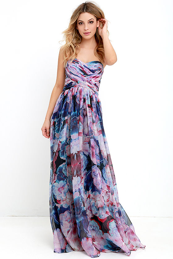 Bariano Special Effects Purple Floral Print Maxi Dress 1