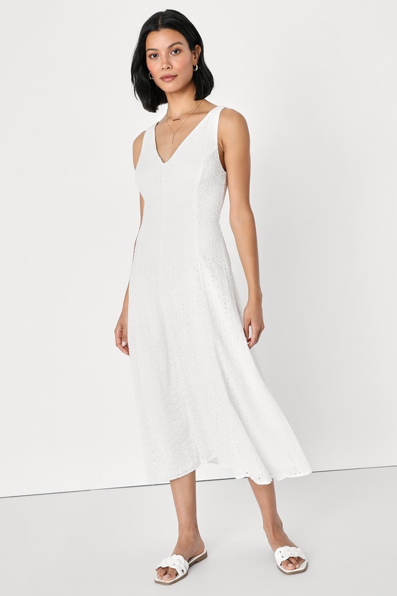 Lulus Simply Sunny White Sleeveless Eyelet Midi Dress