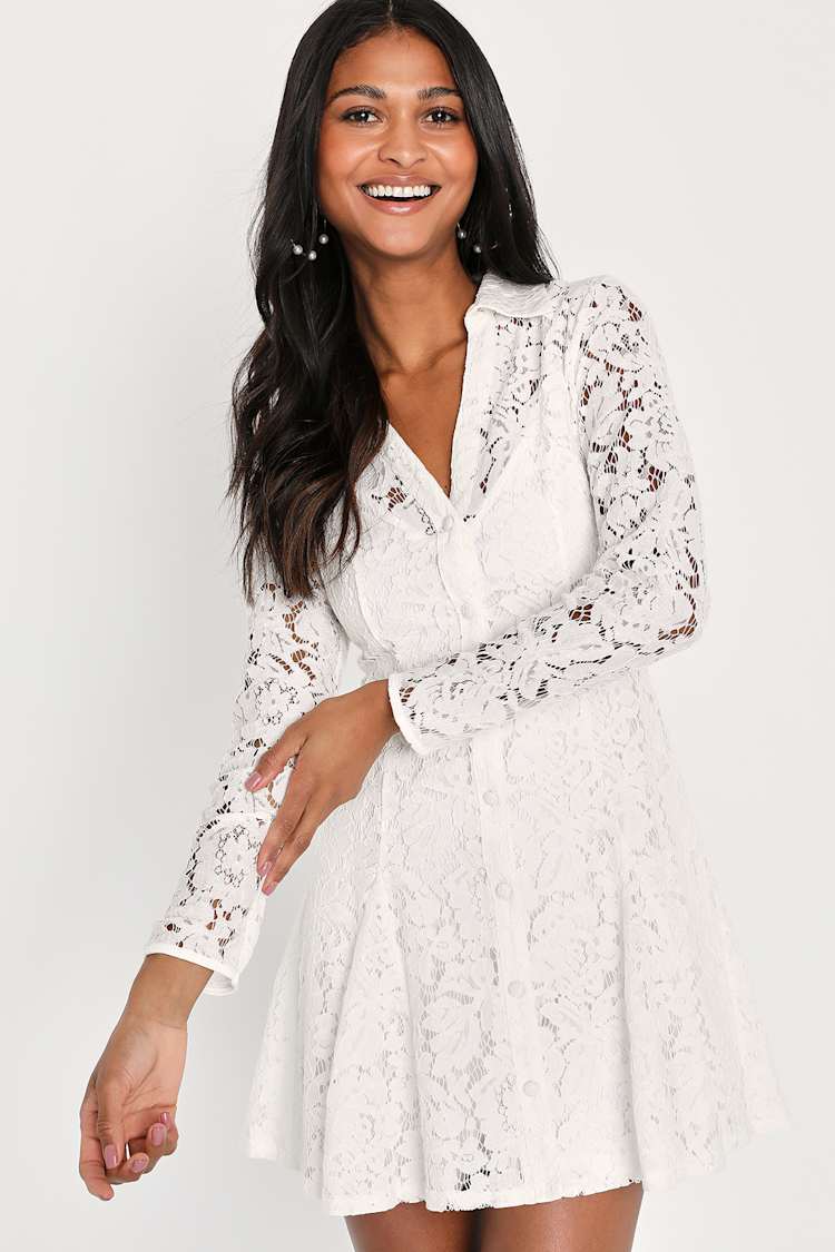 Long Sleeve White Lace Dress White Lace Sleeve Shirred Bodycon