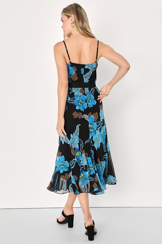 Black Floral Midi Dress Chiffon Midi Dress Floral Dress Lulus