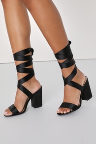 Alta Black Satin Lace-Up Heels