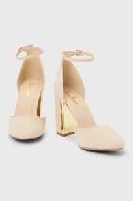 Laura Light Nude Suede Ankle Strap Heels