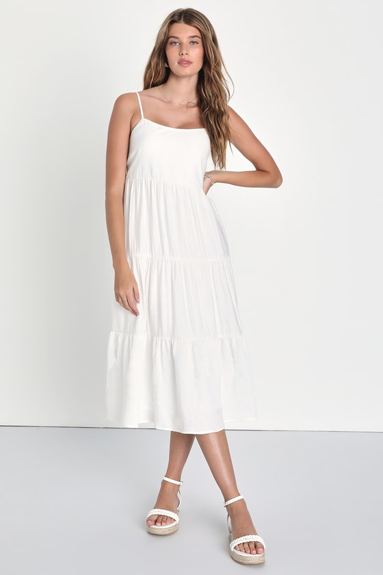White Dress - Tiered Midi Dress - Tie-Back Midi Dress - Lulus