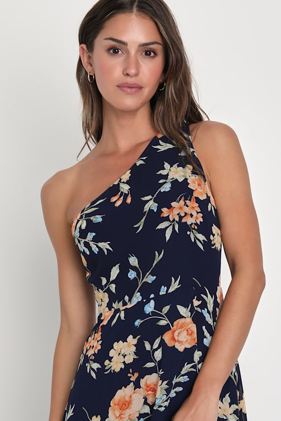 Navy Blue Bridesmaid Dress - One-Shoulder Dress - Chiffon Dress - Image 2