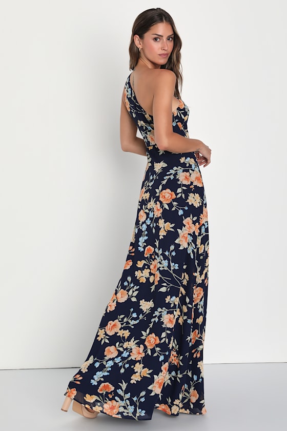 Navy Blue Bridesmaid Dress - One-Shoulder Dress - Chiffon Dress - Image 4