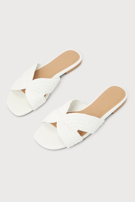 Lulus Eiko White Woven Slide Sandal Heels