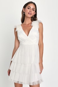 Fabulous Behavior White Mesh Swiss Dot Tiered Mini Dress