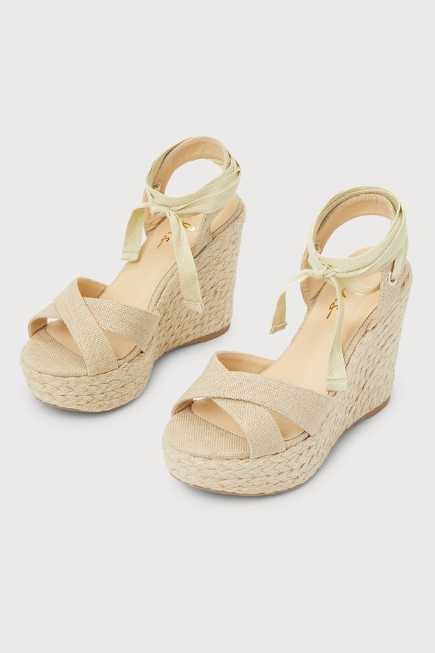 Cute Natural Suede Wedges - Espadrille Wedges - Ankle-Strap - Lulus