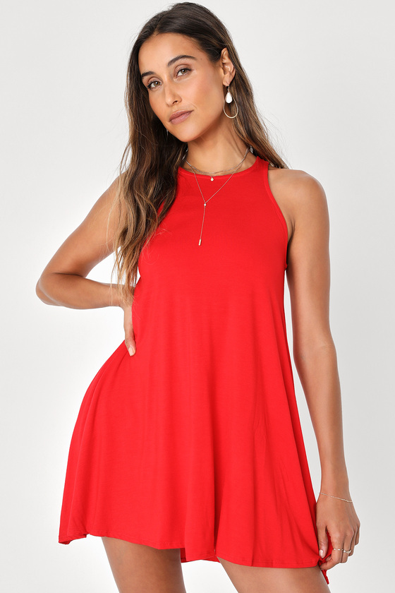 Red Dress - Sleeveless Dress - Trapeze Dress - Mini Dress - Lulus