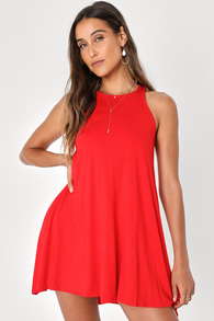 Tupelo Honey Red Sleeveless Mini Swing Dress With Pockets