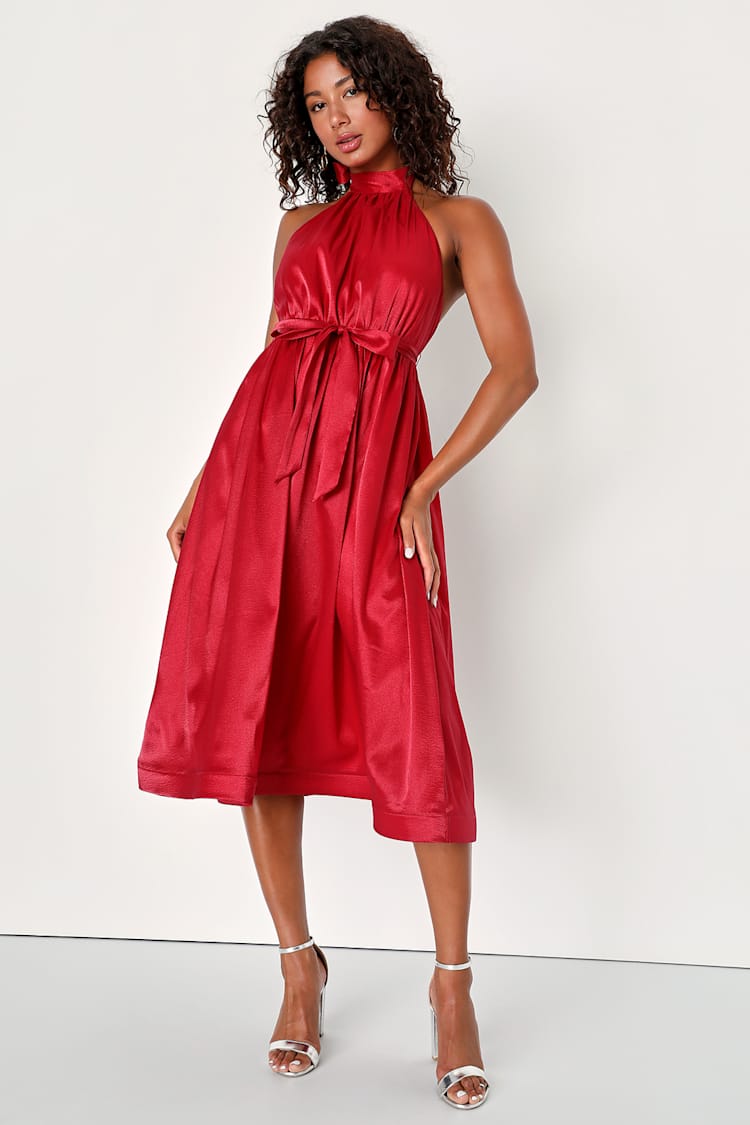 strapless open back dress Leo Lin Scarlet Aubrey Applique Shirt Midi Dress Scarlet / 6