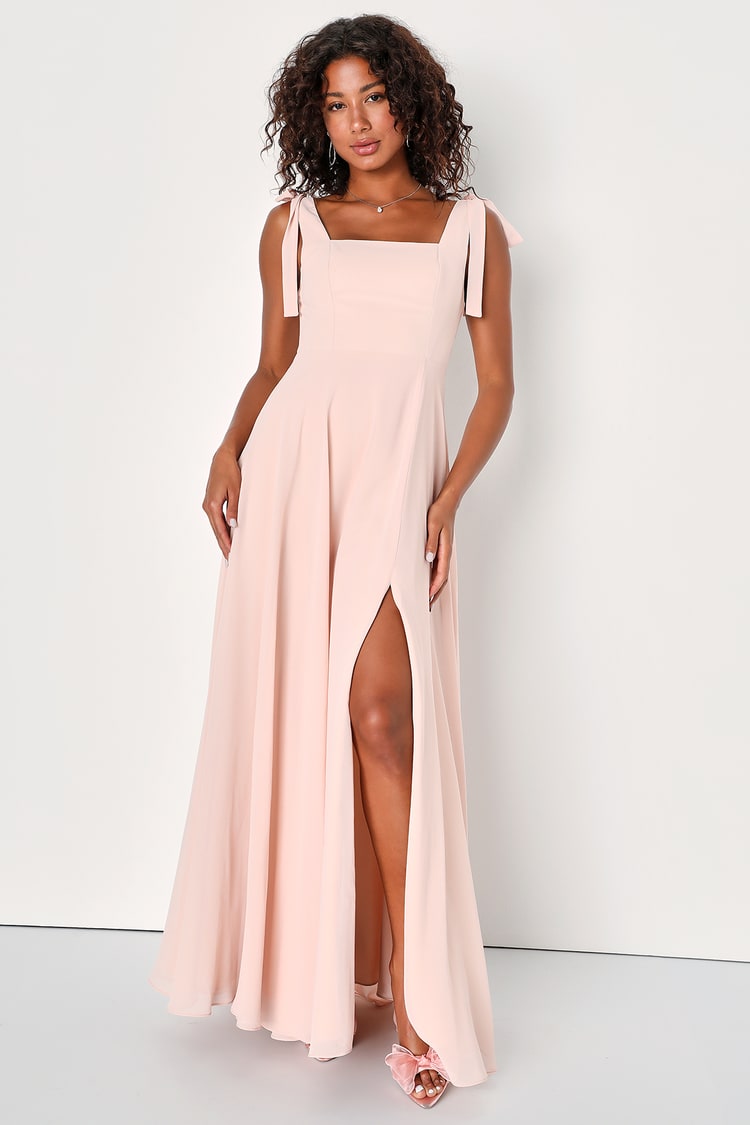 Blush Pink Dress - Tie-Strap Dress - Square Neck Maxi Dress - Lulus