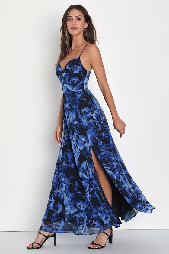 Blue Maxi Dress - Floral Print Dress - Twist-Front Dress - Image 3
