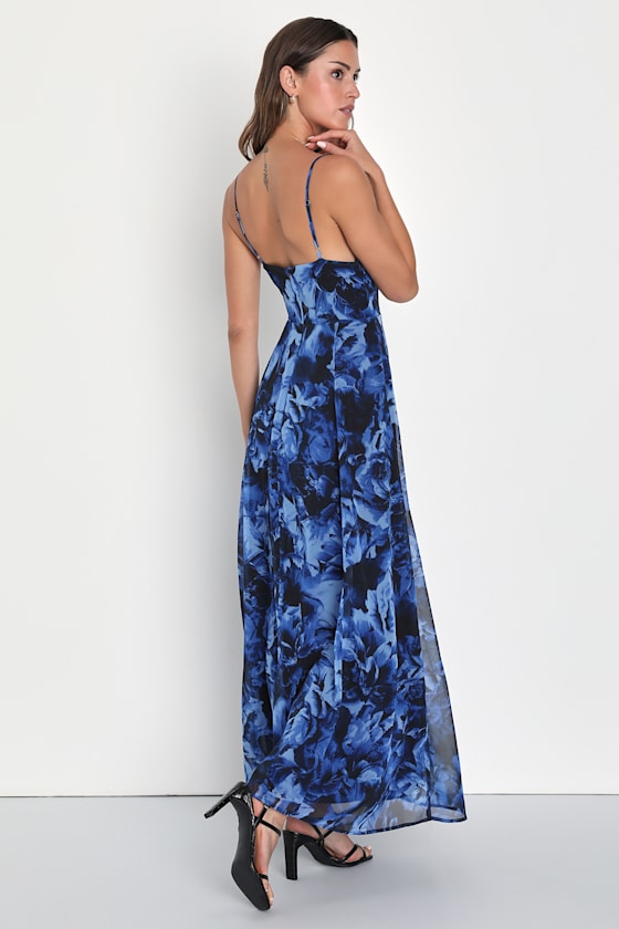 Blue Maxi Dress - Floral Print Dress - Twist-Front Dress - Image 4