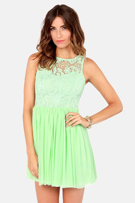 Pretty Mint Green Dress - Lace Dress - Skater Dress - $72.00 - Lulus