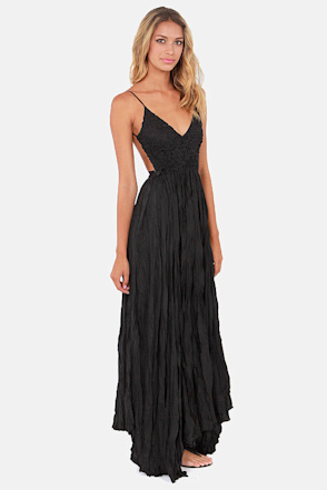 chinese dress ladies Black Crochet Lace Back Detail Maxi Dress UsTrendy