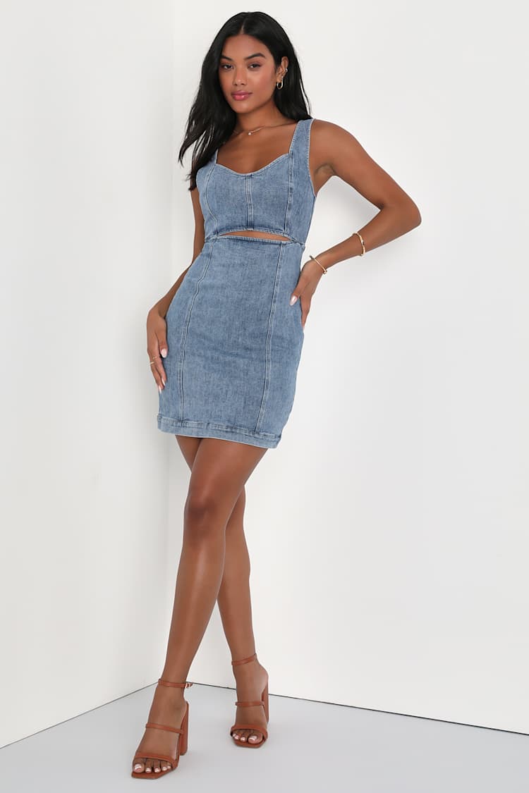 Charming Edge Light Blue Denim Cutout Mini Dress
