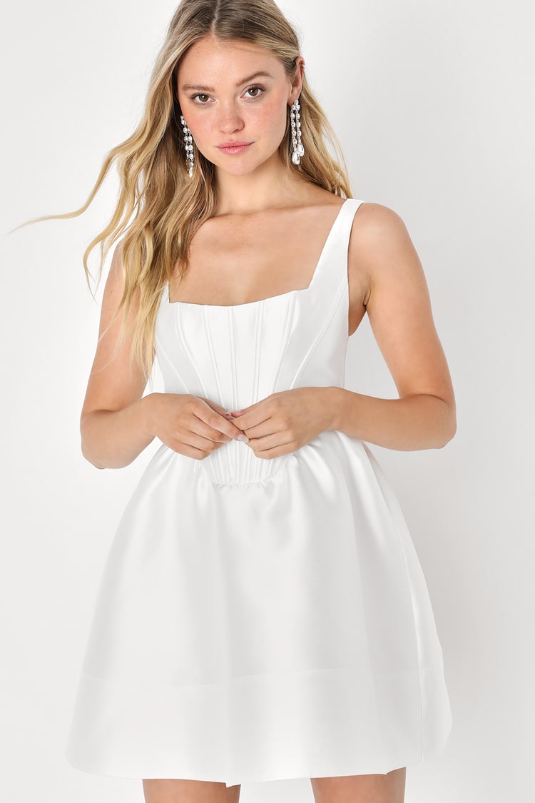 Bubbly Love White Taffeta Corset Mini Dress