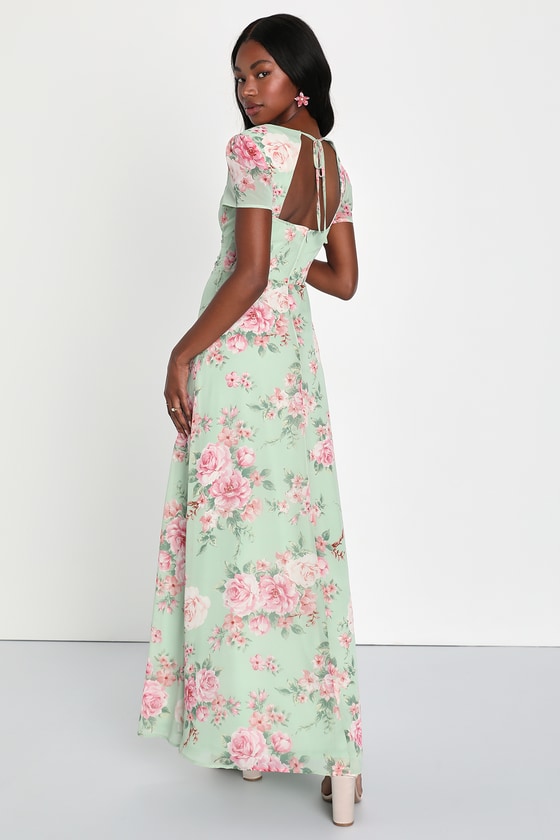 Short sleeve floral long dresses cheap