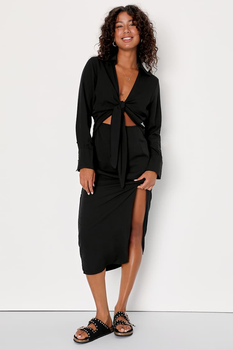 knee length dresses for ladies Liesel Gown - Long Sleeve Lace Fitted Dress & Overskirt main image 1