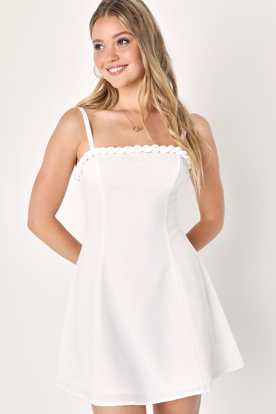 Lulus Sweet Mentality Ivory Linen Braided Sleeveless Mini Dress
