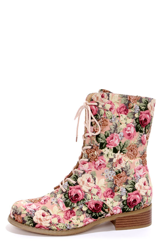 combat boots with flowers