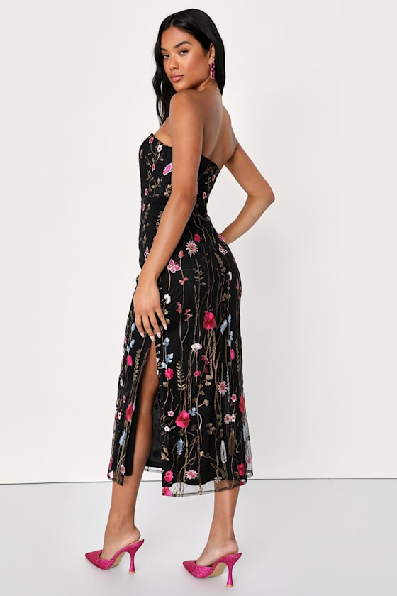 Black Strapless Dress - Wedding Guest Dress - Embroidered Dress - Image 4