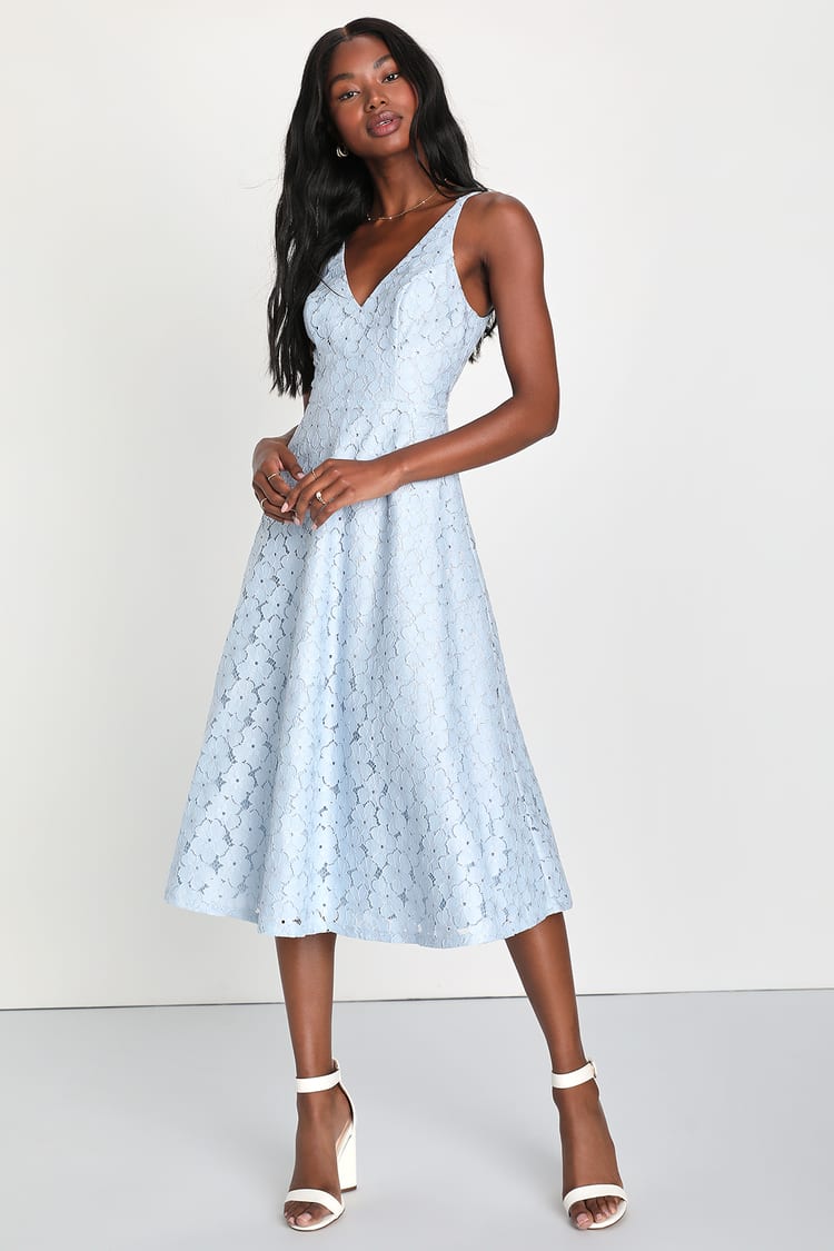 Light Blue Lace Dress - Sleeveless Midi Dress - A-Line Dress - Lulus