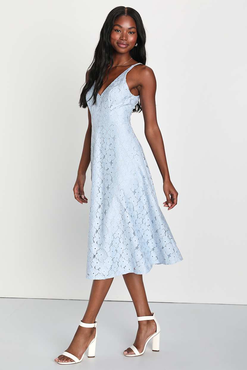 Light Blue Lace Dress - Sleeveless Midi Dress - A-Line Dress - Lulus