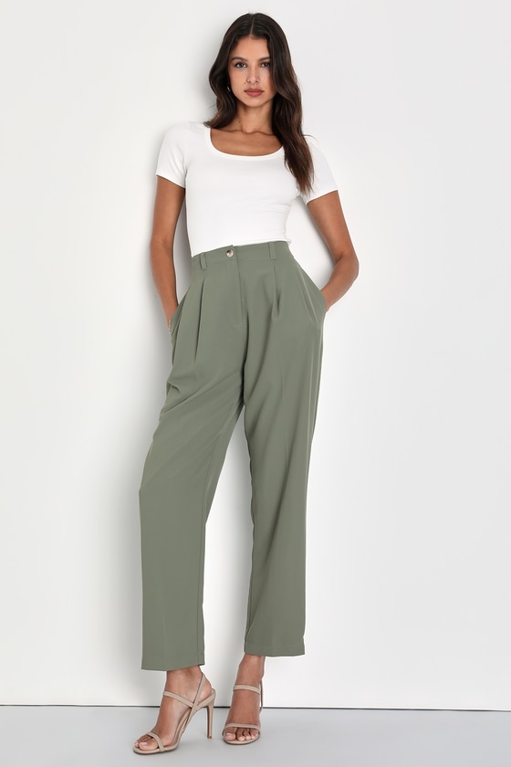 Lulus Sophisticated Company Olive Green Straight Leg Trouser Pants In Sage Green