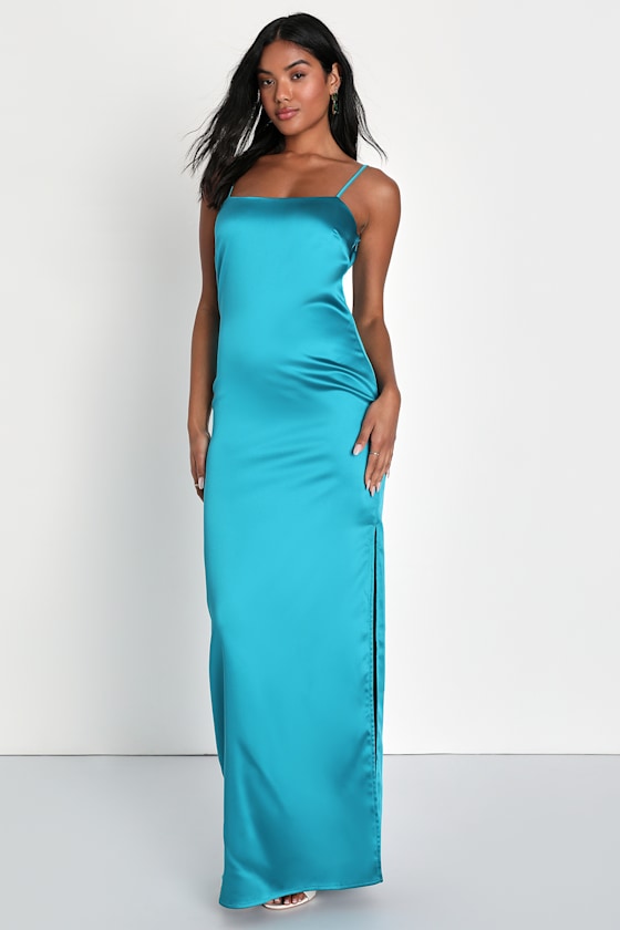 Teal Satin Slip Dress Slip Maxi Dress Simple Satin Maxi Dress Lulus