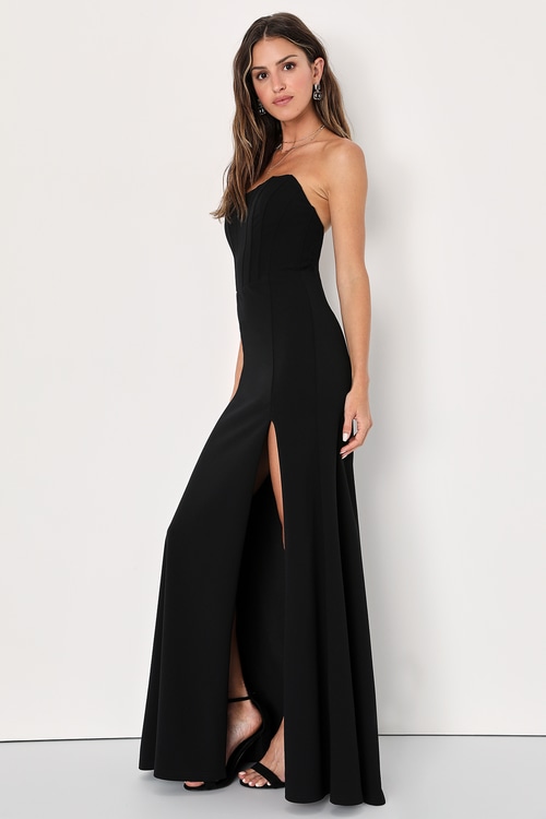 Passionate Admiration Black Strapless Bustier Maxi Dress