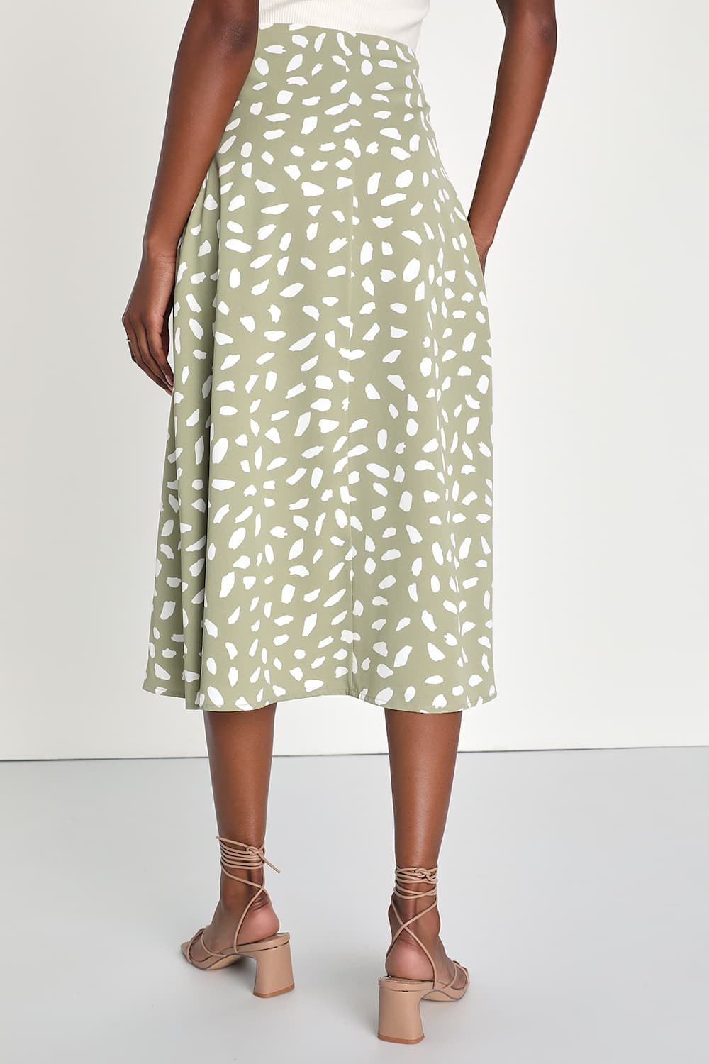 Getting Glam Sage Green Print Slit Midi Skirt