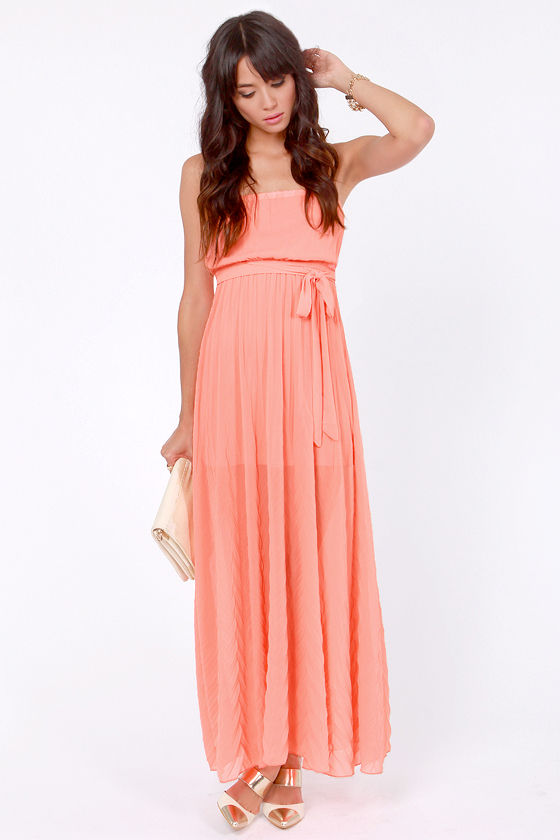 Lovely Coral Dress - Maxi Dress - Strapless Dress - $56.00 - Lulus