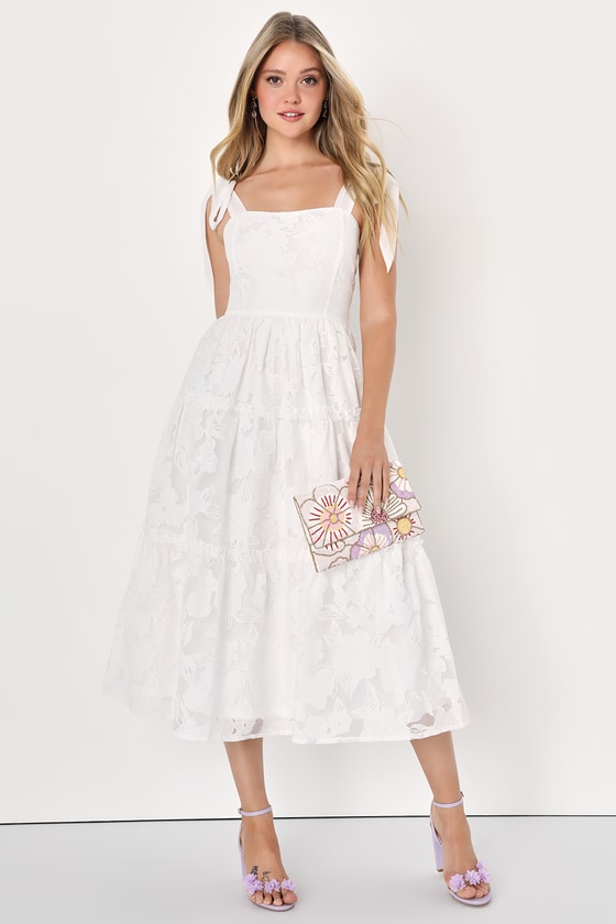 Lulus Proof Of Perfection White Floral Tiered Tie-strap Midi Dress