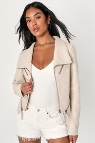 Up on a Tuesday Taupe Vegan Leather Jacket