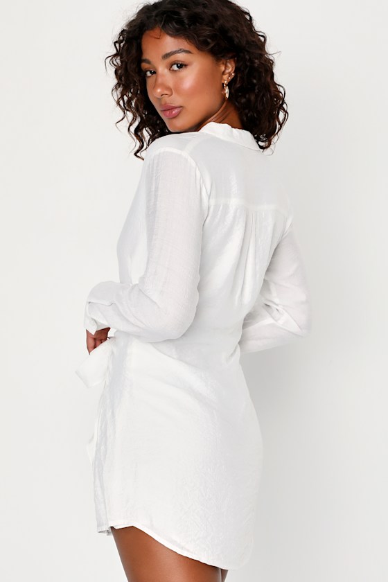 Collarless Front Tie Dress White/Black Stripe