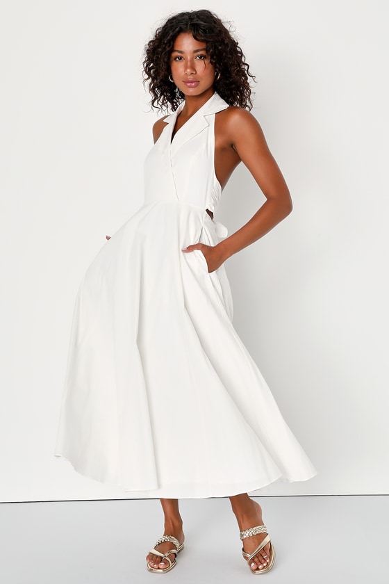 White Midi Dress - Collared Midi Dress - Midi Dress With Pockets - Lulus