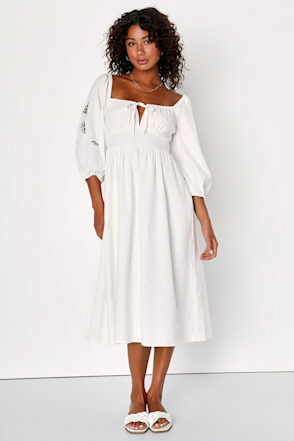 jersey balloon sleeve midi dress nakd Ivory Embroidered - Dress - Cute Dress 123sale115