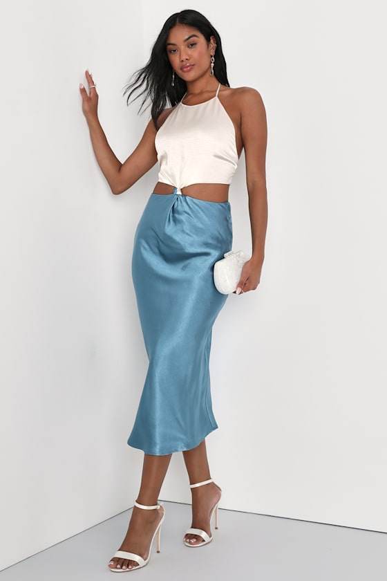 Sparkly Chain Link Cutout Draped Halter Midi Dress - Champagne main image 0
